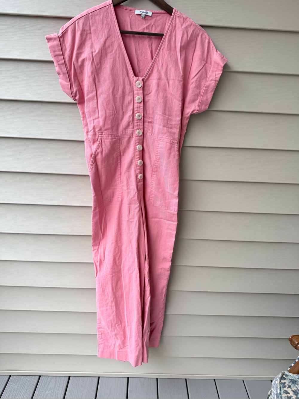 Madewell Button-Front Day Jumpsuit Size 2 Romantic Coral Pink Utility